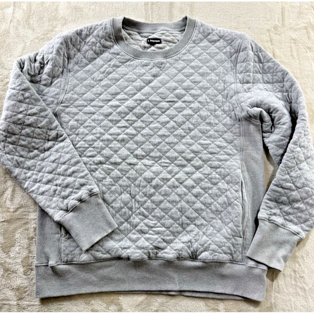 J. Peterman Sweatshirt Adult L Gray Crewneck Pullover Quilted Pockets